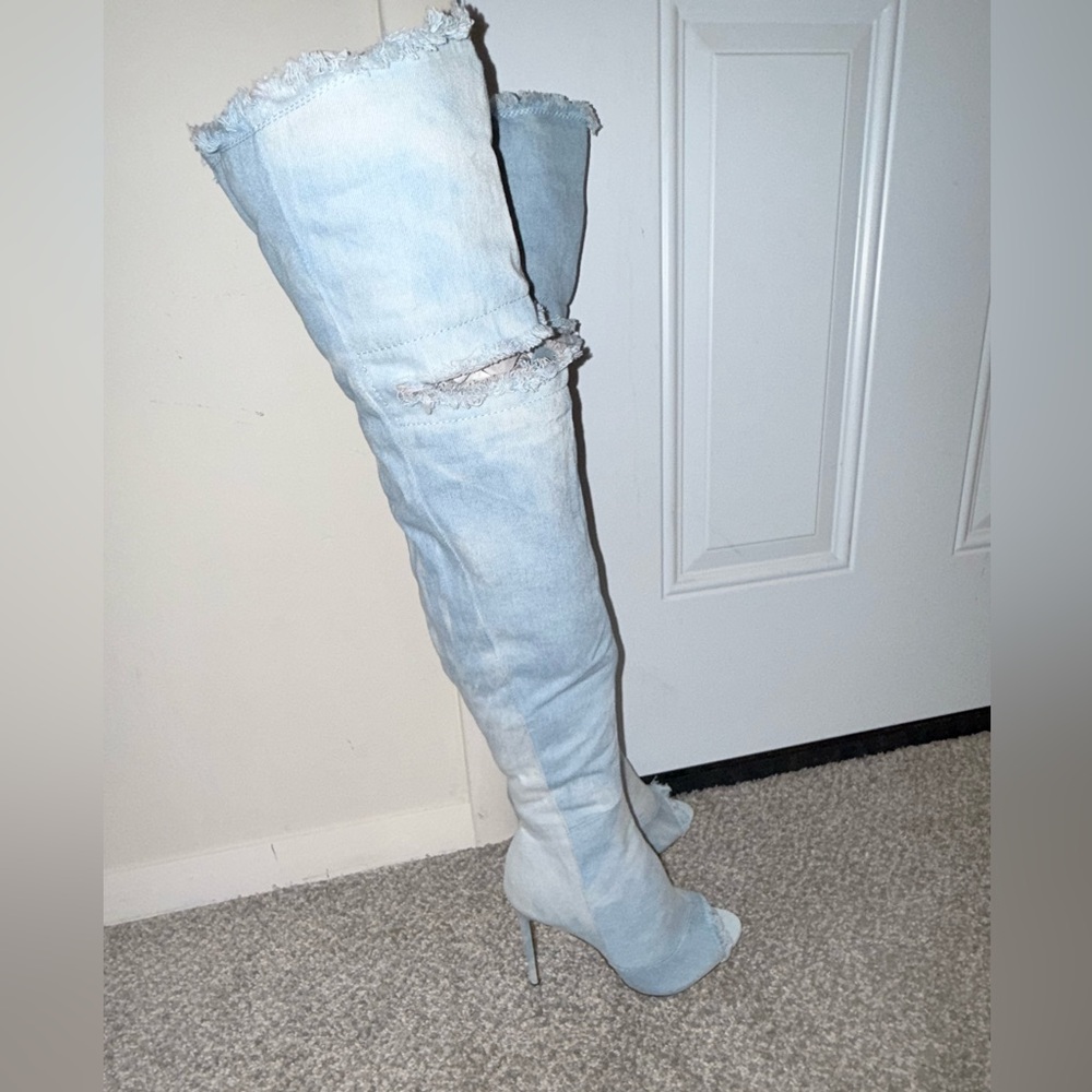 Liliana Light Blue Over-the-Knee Boots - Picture 6 of 16